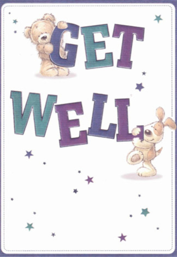 Celebrating the spirit of hope and recovery, this beautifully rendered get well card brings together a plush bear and a floppy-eared puppy-both captured mid-gesture as though sharing a bright idea on the green lawns of Chislehurst Recreation Ground. Playful stars meander through the air, painted in gradients of deep blue and teal, as if sending good wishes fluttering across the breeze. Oversized, confident letters shaded from violet to aqua ground the design in the card's center, their rounded forms echoing the assurance offered by local florists on every bouquet delivery from Chislehurst Flowers. Fine details create a subtle sense of touch: the bear's fur appears irresistibly soft; the puppy's ears nearly sway with movement. Anchored by a clean, luminous background, the entire composition feels airy and uplifting, akin to a sunlit shopfront on Chislehurst's inviting main streets. It's easy to imagine sending this card alongside fresh blooms, the dual gesture carrying an abundance of positivity and heartfelt sentiment to a loved one in need.