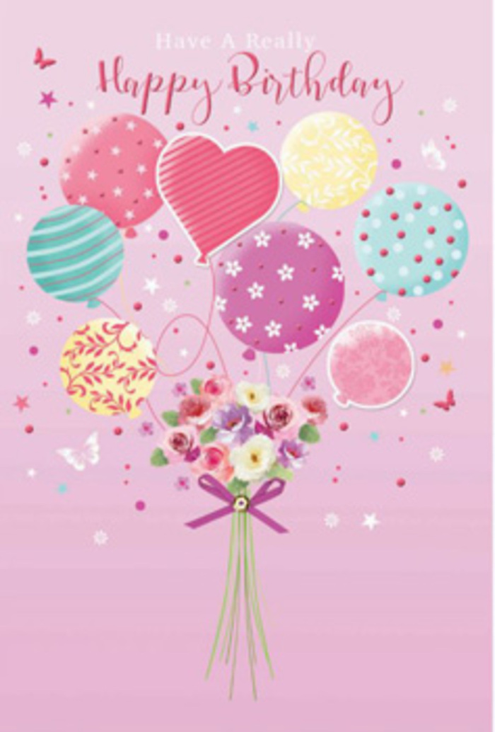In this birthday-themed illustration, gentle jubilation is woven through a pastel sky that could easily hover over Chislehurst's leafy lanes. The background is a smooth blush-pink, softly glowing and completely free of clutter, allowing the central motif to stand out-a cluster of balloons lifting a dainty bouquet. The balloons glow in shades of pale sunshine yellow, rosy fuchsia, soft lavender, and cool sea green, each one decorated with charming details. Some feature swirling ribbons that twist around the curves, others are scattered with dots and star-like motifs, while a central heart-shaped balloon offers a tender focal point. From their gathered strings, a hand-tied bouquet seems to float just above the base of the image. The bouquet holds petite roses and daisy-like flowers, their petals shaded delicately from cream at the tips to rosy pink and mauve nearer the centre, like blooms catching early light across Chislehurst Common. They appear freshly cut, the textures velvety and slightly ruffled, suggesting a soft, comforting touch. Imaginary fragrance drifts from the flowers, sweet yet subtle, as if they have just been arranged for a birthday delivery to a cottage near the ponds. A satin bow in rich purple secures the stems, its sheen catching the same gentle light that gleams on the balloons above. Around the main elements, small butterflies and star shapes float in an easy pattern, hinting at movement and a party atmosphere. Altogether, the design whispers happiness and care, created with the kind of expert eye you'd expect from a local Chislehurst florist who understands how to make a birthday feel truly special.