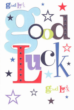 This exuberant good luck card, a favourite find at Chislehurst Flowers, radiates energy and supportive spirit, much like the bustle of Market Square on a sunny afternoon. The design's playful typography unfurls across a pure white background, with oversized baby-blue letters setting a joyful tone, enhanced by bursts of fiery red, mossy green, and regal purple. Each letter and hue is carefully chosen, reflecting the attention to detail that local Chislehurst florists are known for. Strewn across the surface, whimsical stars in indigo, sky blue, lavender, and vibrant lime create a tapestry of hope, as though luck truly sparkles over the rooftops of Chislehurst. The smooth, high-quality card feels weighty in your hand-an echo of the tactile satisfaction of a well-crafted bouquet ribbon. Purposefully balanced between lively colour and serene white space, the composition offers both excitement and calm, making it perfect for friends or family about to embark on new chapters-be it students leaving for university from Edgebury or colleagues celebrating promotions near Elmstead Woods. The card conveys not just a phrase, but the genuine anticipation and hopefulness at the heart of every Chislehurst farewell or congratulations.