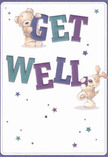 With its cheerful design, this get well card inspires hope just as a thoughtfully arranged bouquet brightens homes in Chislehurst. Centered are two affectionate characters-a lovable teddy bear and a floppy-eared puppy-each energetically holding oversized, brightly colored 'Get Well' letters. Their expressive faces and rounded textures suggest comfort and care, reminiscent of the welcome one receives stepping into a local florist on Belmont Parade. Shades of indigo and teal in the bold typography are complemented by scattered stars, sparkling like moments of joy on strolls through Chislehurst's leafy parks. The pristine cream background enhances the scene's gentle glow. Soft fur, visible in every brushstroke, becomes almost tangible, inviting the mind's touch. Just as Chislehurst Flowers crafts bouquets to soothe and encourage, this card sends not only words but a true sense of kindness-making it the perfect companion to wish a neighbor or loved one a speedy and heartfelt recovery.
